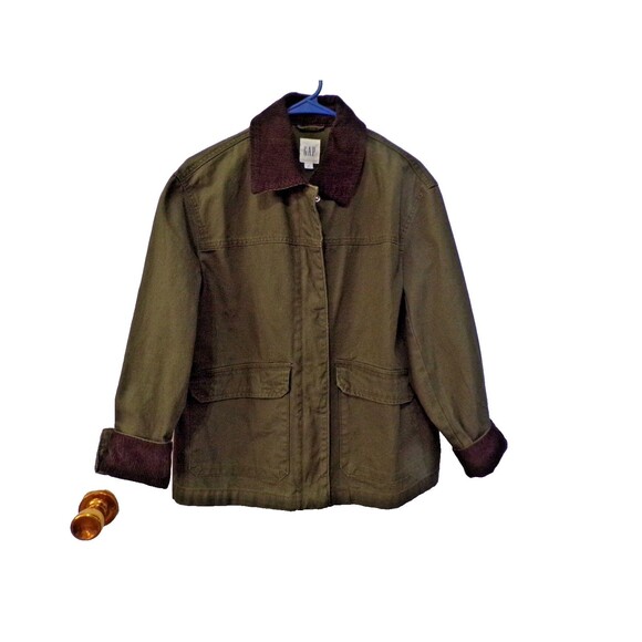 The Gap Jackets & Blazers - GAP Dark Green & Brown Corduroy Woven Barn Jacket Zipper & Snap Close Size XS